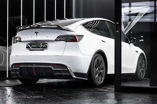 Tesla Model Y Performance AWD Long Range RWD Standard 2020-ON with Aftermarket Parts - V5 Style Rear Diffuser Carbon Fiber / FRP from CMST Tuning