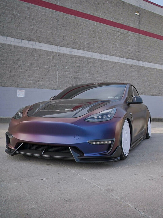 Tesla Model Y Performance AWD Long Range RWD Standard 2020 2021 2022 2023 2024 with Aftermarket Parts - V3 Tempered Glass Clearview Hood Bonnet Carbon Fiber / FRP from CMST Tuning