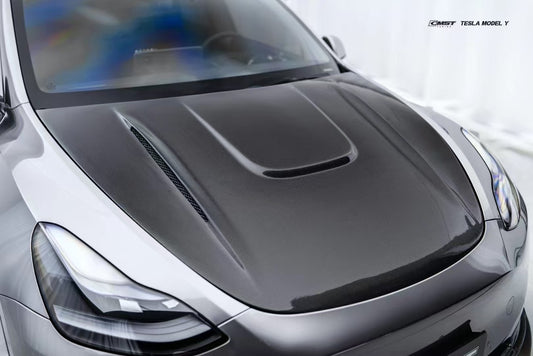 Tesla Model Y Performance AWD Long Range RWD Standard 2020-ON with Aftermarket Parts - V1 Style Hood Bonnet Carbon Fiber / FRP from CMST Tuning