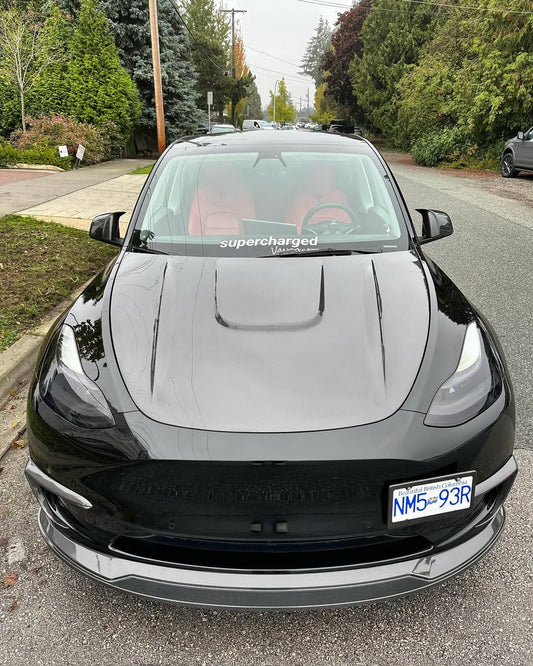 Tesla Model Y Performance AWD Long Range RWD Standard 2020 2021 2022 2023 2024 with Aftermarket Parts - V1 Hood Bonnet Carbon Fiber / FRP from CMST Tuning