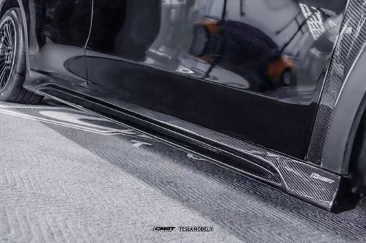 Tesla Model Y Performance AWD Long Range RWD Standard 2020-ON with Aftermarket Parts - V2 Style Side Skirts Carbon Fiber / FRP from CMST Tuning