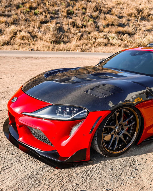 Toyota Supra MK5 A90 A91 3.0 2.0 2020 2021 2022 2023 2024 with Aftermarket Parts - V1 Vented Hood Bonnet Carbon Fiber / FRP from CMST Tuning