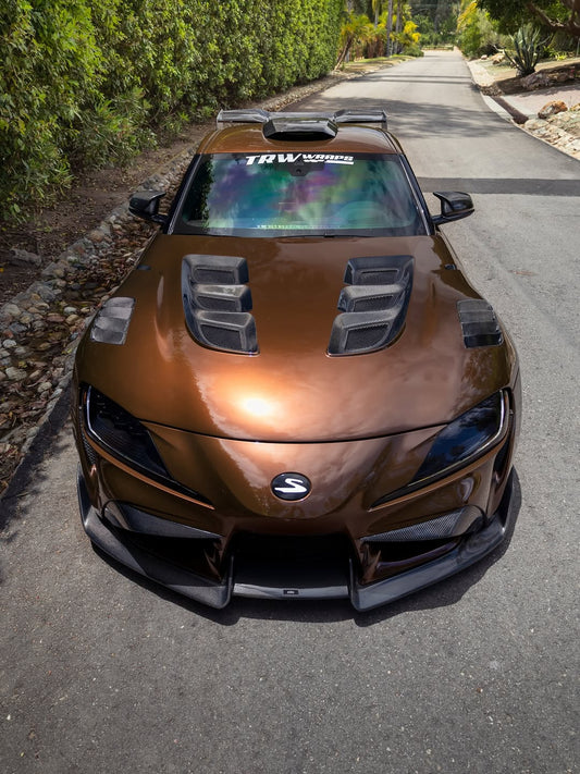 Toyota Supra MK5 A90 A91 3.0 2.0 2020 2021 2022 2023 2024 with Aftermarket Parts - V1 Vented Hood Bonnet Carbon Fiber / FRP from CMST Tuning
