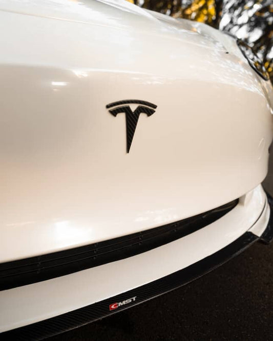 Tesla Model 3 Performance Long Range Standard Base 2017-2023 with Aftermarket Parts - V1 Style Front Lip Splitter Carbon Fiber / FRP from CMST Tuning