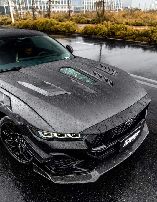 Ford Mustang S650 2.3 Ecoboost 5.0 GT Dark Horse 2024-ON with Aftermarket Parts - V2 Clearview Glass Transparent Hood Carbon Fiber / FRP from CMST Tuning