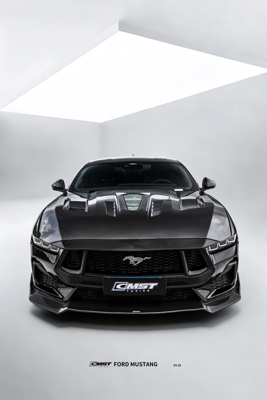 Ford Mustang S650 2.3 Ecoboost 5.0 GT Dark Horse 2024-ON with Aftermarket Parts - V2 Clearview Glass Transparent Hood Carbon Fiber / FRP from CMST Tuning