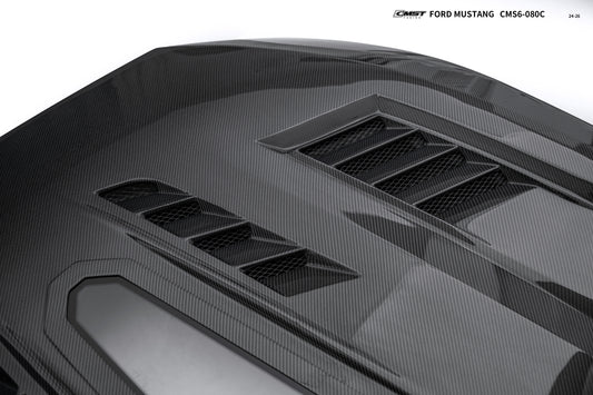 Ford Mustang S650 2.3 Ecoboost 5.0 GT Dark Horse 2024-ON with Aftermarket Parts - V2 Clearview Glass Transparent Hood Carbon Fiber / FRP from CMST Tuning