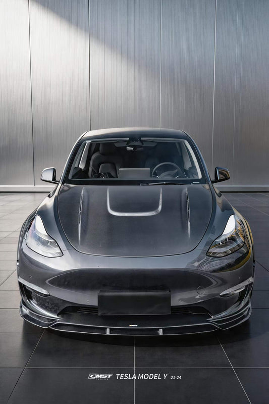 Tesla Model Y Performance AWD Long Range RWD Standard 2020-ON with Aftermarket Parts - V2 Style Front Lip Splitter Carbon Fiber / FRP from CMST Tuning
