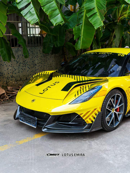 Lotus Emira 3.6 V6 2.0 Four-cylinder 2022-ON with Aftermarket Parts - V2 Front Lip Dry Pre-preg Carbon Fiber / FRP