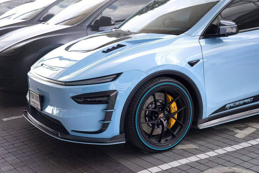 Tesla Model Y Juniper 2026-ON with Aftermarket Parts - V1 Front Lip Carbon Fiber / FRP from CMST Tuning