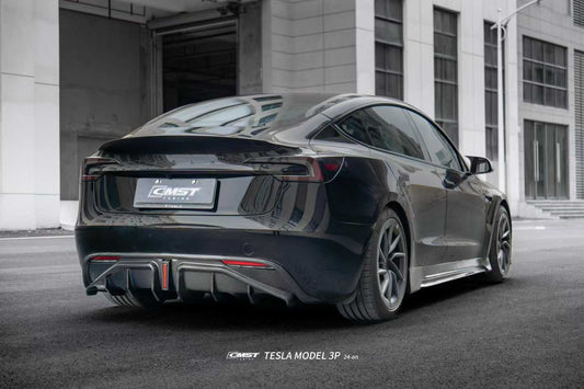 Tesla Model 3 Highland / Performance with 2024-ON Aftermarket Parts - V2 Style Rear Diffuser & Canards Carbon Fiber from CMST Tuning