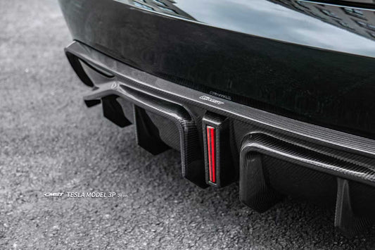 Tesla Model 3 Highland / Performance with 2024-ON Aftermarket Parts - V2 Style Rear Diffuser & Canards Carbon Fiber from CMST Tuning