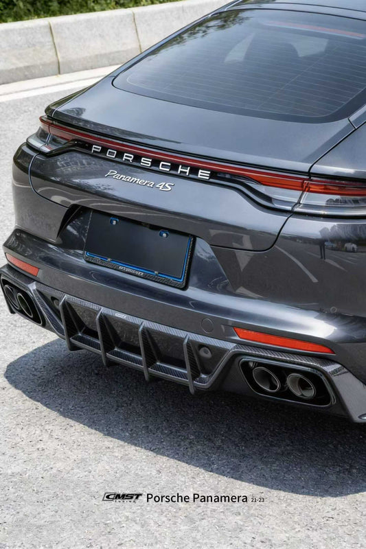 Porsche Panamera 971 971.1 RWD/Base/4/4S/GTS/Turbo/Turbo S 2017-2020 & Panamera 971 971.2 RWD/Base/4/4S/GTS/Turbo/Turbo S 2021-2023 with Aftermarket Parts - V2 Style Pre-preg Carbon & FRP Rear Diffuser from CMST Tuning