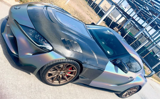 Toyota Supra MK5 A90 A91 3.0 2.0 2020 2021 2022 2023 2024 with Aftermarket Parts - V2 Tempered Glass Clearview Hood Bonnet Carbon Fiber / FRP from CMST Tuning