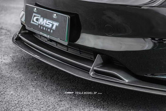 Tesla Model 3 Performance 2024-ON with Aftermarket Parts - V1 Front Lip Carbon Fiber / FRP from CMST Tuning