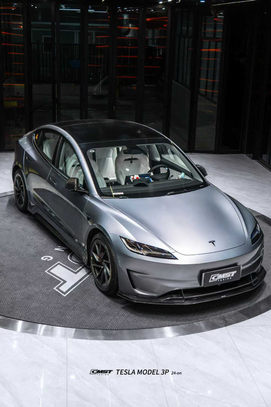 Tesla Model 3 Performance 2024-ON with Aftermarket Parts - V1 Front Lip Carbon Fiber / FRP from CMST Tuning
