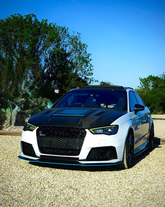 Audi RS3 S3 A3 8V / 8V.5 2014 2015 2016 2017 2018 2019 2020 with Aftermarket Parts - V3 Hood Bonnet Carbon Fiber / FRP from CMST Tuning