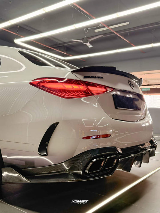 Mercedes Benz C-Class C63 C43 AMG C300 (with sport-package bumper) W206 S206 2021-ON with Aftermarket Parts - Rear Diffuser & Exhaust Carbon Fiber / FRP from CMST Tuning