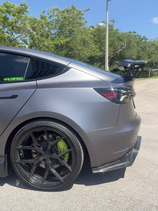 Tesla Model 3 Performance Long Range Standard Base 2017-2023 with Aftermarket Parts - V3 Style Rear Diffuser Carbon Fiber / FRP from CMST Tuning