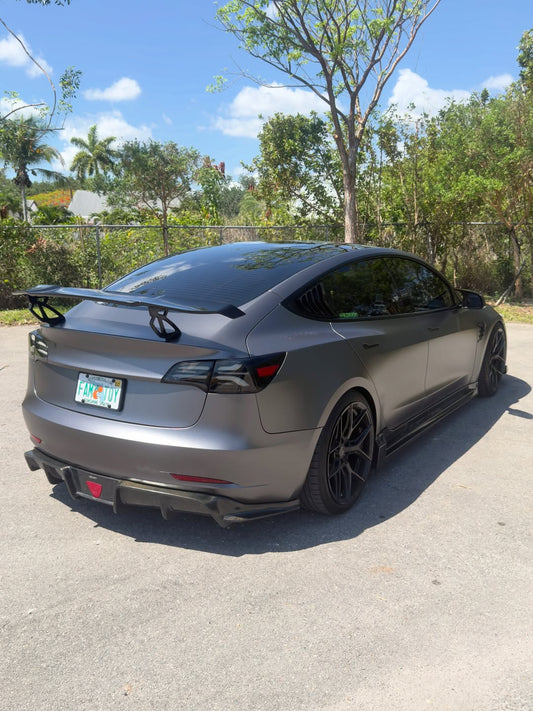 Tesla Model 3 Performance Long Range Standard Base 2017-2023 with Aftermarket Parts - V3 Style Rear Diffuser Carbon Fiber / FRP from CMST Tuning