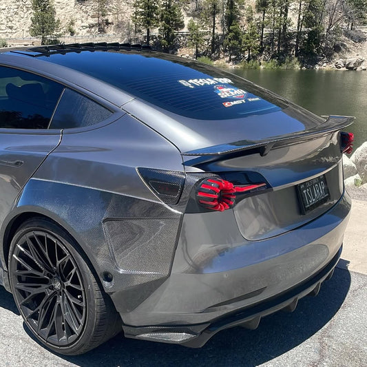 Tesla Model 3 Performance Long Range Standard Base 2017 2018 2019 2020 2021 2022 2023 with Aftermarket Parts - V3 Rear Duck Bill Tail Spoiler Carbon Fiber / FRP from CMST Tuning