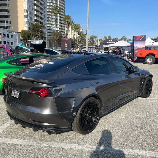 Tesla Model 3 Performance Long Range Standard Base 2017 2018 2019 2020 2021 2022 2023 with Aftermarket Parts - V3 Rear Duck Bill Tail Spoiler Carbon Fiber / FRP from CMST Tuning