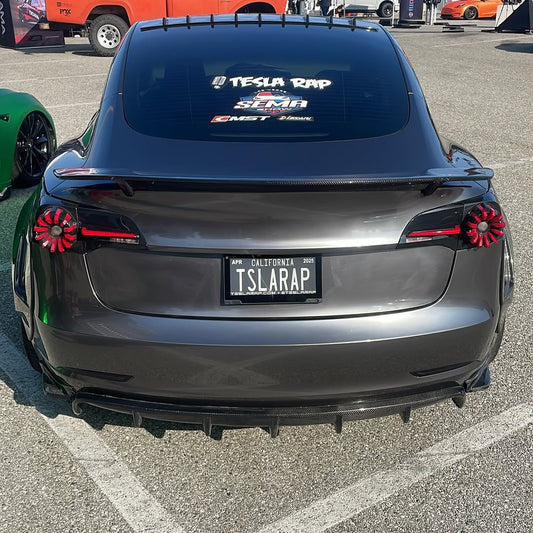 Tesla Model 3 Performance Long Range Standard Base 2017 2018 2019 2020 2021 2022 2023 with Aftermarket Parts - V3 Rear Duck Bill Tail Spoiler Carbon Fiber / FRP from CMST Tuning