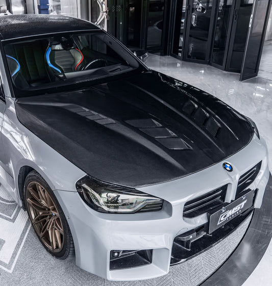BMW M2CS M2 G87 2023-ON & 2 Series M240i 230i G42 2022-ON with Aftermarket Parts - V3 Style Hood Dry Pre-preg Carbon Fiber / FRP from CMST Tuning