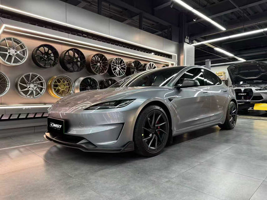 Tesla Model 3 Performance 2024-ON with Aftermarket Parts - V2 Front Lip Carbon Fiber / FRP from CMST Tuning