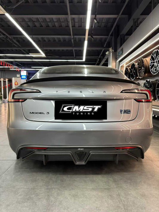 Tesla Model 3 Highland Performance 2024-ON with Aftermarket Parts - V2 Rear Diffuser & Canards Carbon Fiber / FRP from CMST Tuning