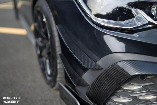 Volkswagen Golf GTI MK8 2022 2023 2024 with Aftermarket Parts - Front Bumper Canards Pre-preg Carbon Fiber / FRP from CMST Tuning