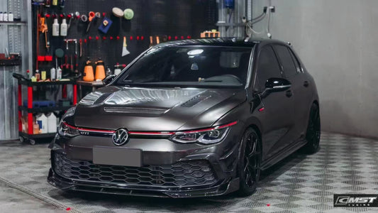 Volkswagen Golf R GTI MK8 2022 2023 2024 with Aftermarket Parts - Side Skirts Pre-preg Carbon Fiber / FRP from CMST Tuning