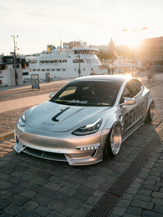 Tesla Model 3 Performance Long Range Standard Base 2017-2023 with Aftermarket Parts - Widebody Fenders & Wheel Arches Carbon Fiber / FRP from CMST Tuning