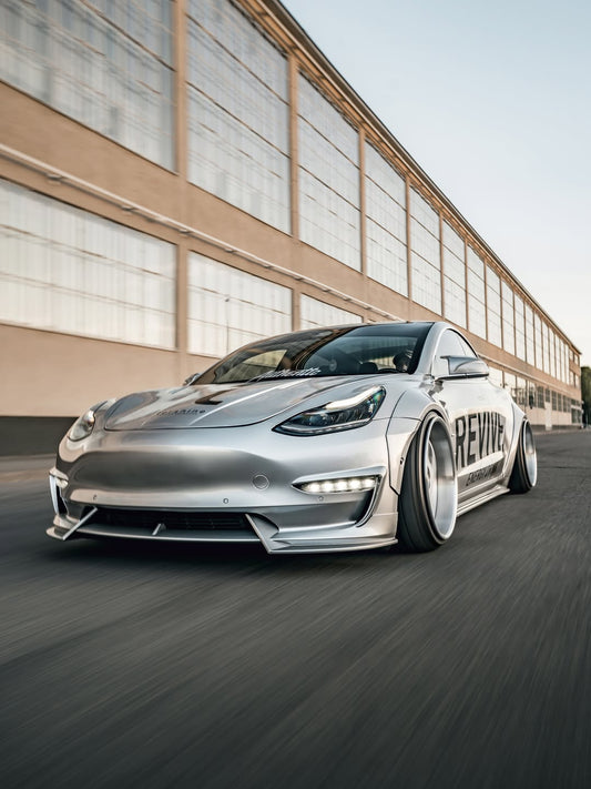 Tesla Model 3 Performance Long Range Standard Base 2017-2023 with Aftermarket Parts - Widebody Fenders & Wheel Arches Carbon Fiber / FRP from CMST Tuning