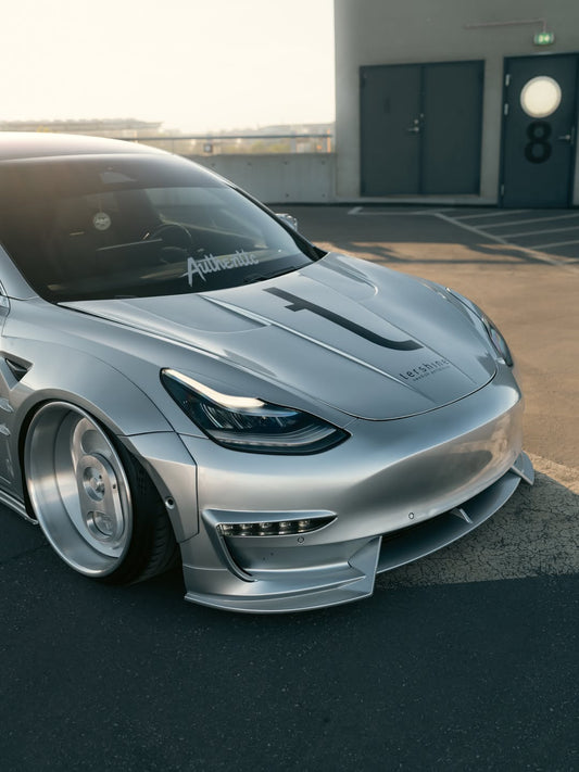 Tesla Model 3 Performance Long Range Standard Base 2017-2023 with Aftermarket Parts - Widebody Fenders & Wheel Arches Carbon Fiber / FRP from CMST Tuning