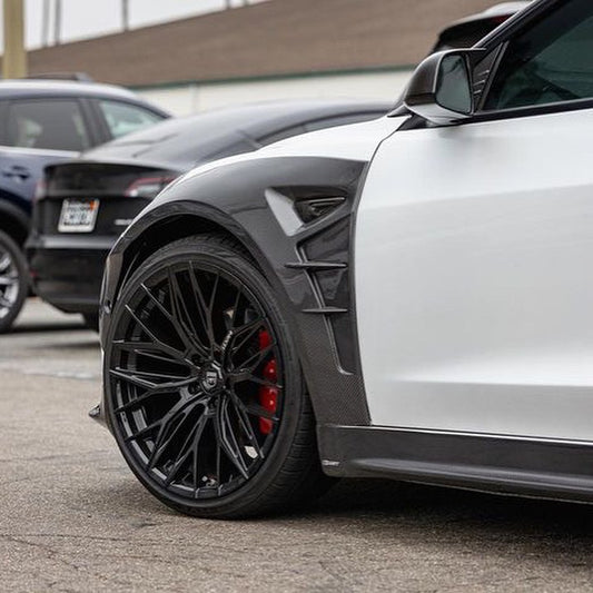 Tesla Model 3 Performance Long Range Standard Base 2017-2023 with Aftermarket Parts - Widebody Fenders & Wheel Arches Carbon Fiber / FRP from CMST Tuning