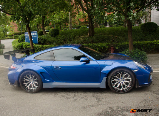 Porsche 991 991.1 911 Carrera Base/S/T 2012 2013 2014 2015 2016 & 991 991.2 911 Carrera Base/S/T 2017 2018 2019 with Aftermarket Parts - Widebody Lower Side Skirts Extensions Carbon Fiber / FRP from CMST Tuning