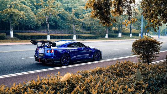 Nissan GTR Nismo T-Spec Black Edition Track Edition Premium Pure CBA DBA EBA 2008 2009 2010 2011 2012 2013 2014 2015 2016 2017 2018 2019 2020 2021 2022 2023 2024 with Aftermarket Parts - "Godzilla" Swan Neck Thor GT Wing Carbon Fiber / FRP from Robot Craftsman