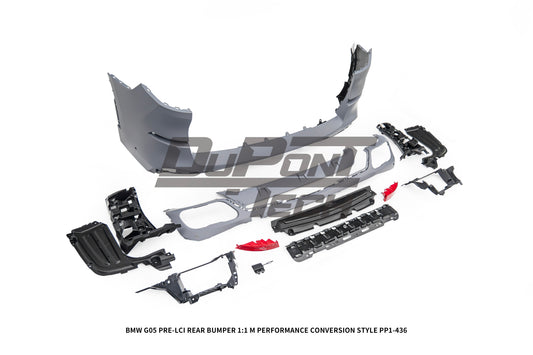 BMW X5 G05 M50i x/s Drive 40i Pre-LCI 2019 2020 2021 2022 2023 with Aftermarket Parts - 1:1 M Performance Conversion Style Rear Bumper PP Polypropylene from DuPont Tech