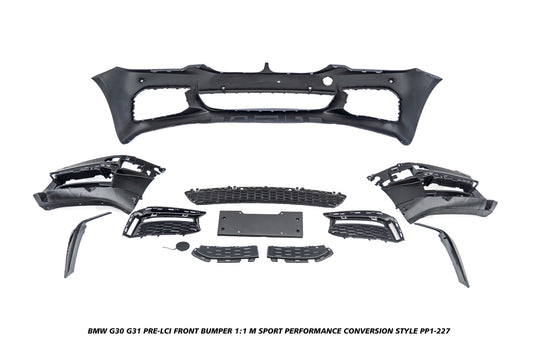 BMW 5 Series M550i 540i 530i G30 G31 Pre-LCI 2017 2018 2019 2020 with Aftermarket Parts - 1:1 M Sport Performance Conversion Style Front Bumper PP Polypropylene from DuPont Tech