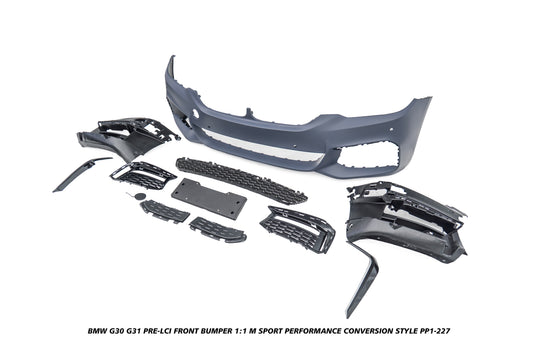 BMW 5 Series M550i 540i 530i G30 G31 Pre-LCI 2017 2018 2019 2020 with Aftermarket Parts - 1:1 M Sport Performance Conversion Style Front Bumper PP Polypropylene from DuPont Tech