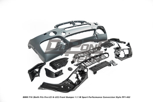 BMW X6 M50d xDrive50i s/xDrive35i xDrive40d xDrive30d F16 (Both Fits Pre-LCI & LCI) 2015 2016 2017 2018 2019 with Aftermarket Parts - 1:1 M Sport Performance Conversion Style Front Bumper PP Polypropylene from DuPont Tech