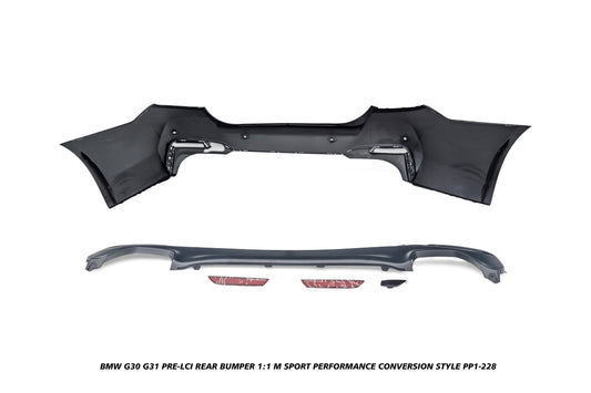BMW 5 Series M550i 540i 530i G30 G31 Pre-LCI 2017 2018 2019 2020 with Aftermarket Parts - 1:1 M Sport Performance Conversion Style Rear Bumper PP Polypropylene from DuPont Tech