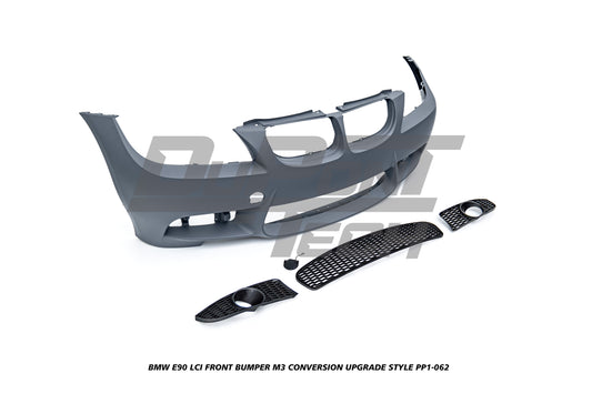 BMW 3 Series E90 LCI 2009 2010 2011 with Aftermarket Parts - M3 Conversion Upgrade Style Front Bumper & Fog Light PP Polypropylene from DuPont Tech
