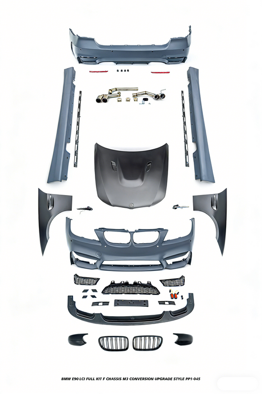 BMW 3 Series E90 LCI 2009 2010 2011 with Aftermarket Parts - F Chassis M3 Conversion Upgrade Style Full kit PP Polypropylene/ABS/Metal/Stainless Steel from DuPont Tech