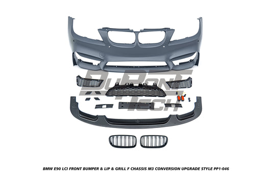 BMW 3 Series E90 LCI 2009 2010 2011 with Aftermarket Parts - F Chassis M3 Conversion Upgrade Style Front Bumper & Lip & Grill PP Polypropylene/ABS from DuPont Tech