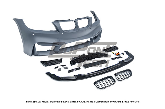 BMW 3 Series E90 LCI 2009 2010 2011 with Aftermarket Parts - F Chassis M3 Conversion Upgrade Style Front Bumper & Lip & Grill PP Polypropylene/ABS from DuPont Tech