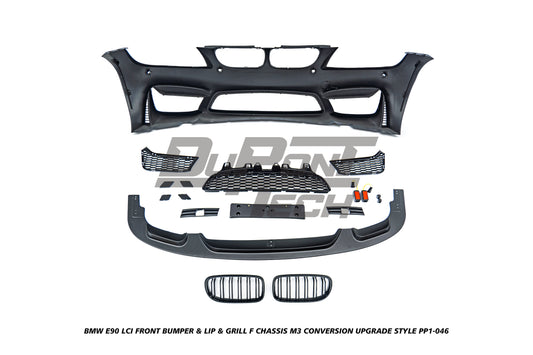 BMW 3 Series E90 LCI 2009 2010 2011 with Aftermarket Parts - F Chassis M3 Conversion Upgrade Style Front Bumper & Lip & Grill PP Polypropylene/ABS from DuPont Tech
