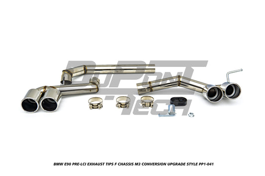 BMW 3 Series E90 Pre-LCI 2006 2007 2008 with Aftermarket Parts - F Chassis M3 Conversion Upgrade Style Exhaust Tips Stainless Steel from DuPont Tech