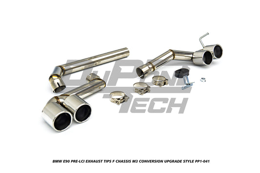 BMW 3 Series E90 Pre-LCI 2006 2007 2008 with Aftermarket Parts - F Chassis M3 Conversion Upgrade Style Exhaust Tips Stainless Steel from DuPont Tech